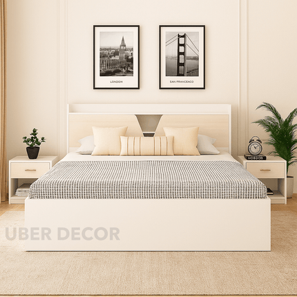 OakLoom Wabi Sabi Contemporary Panel Platform Customisable Bed for Master Bedroom