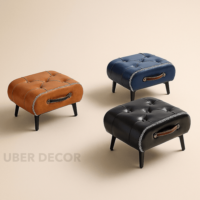 NordGlam Vegan Leather Upholstered Shoe Stool | Light Luxury Low Ottoman for Bedroom & Living Room