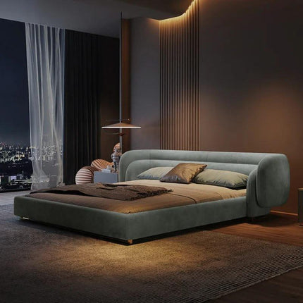 Silent Horizon Curved Platform Bed – Minimalist Luxury Bed