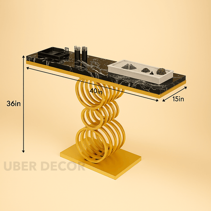 Helios Coil Display Table – Custom Marble Top & Sculptural Gold Ring-Stack Base Mid‑Century Modern Accent