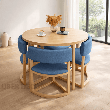 Nordelyn Round Wooden Dining Table Scandinavian Japandi Minimalist Design Natural Wood Dining Table for Dining Room