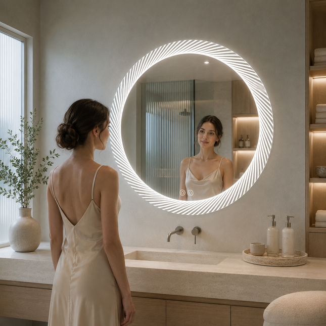 Refloria round led mirror- 3-colour touch button front-lit or backlit frameless bathroom vanity mirror