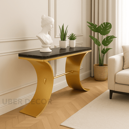 Celestique Curve Console Table – Custom Marble Top with Sculptural Crescent Base Mid‑Century Glam Entry Accent