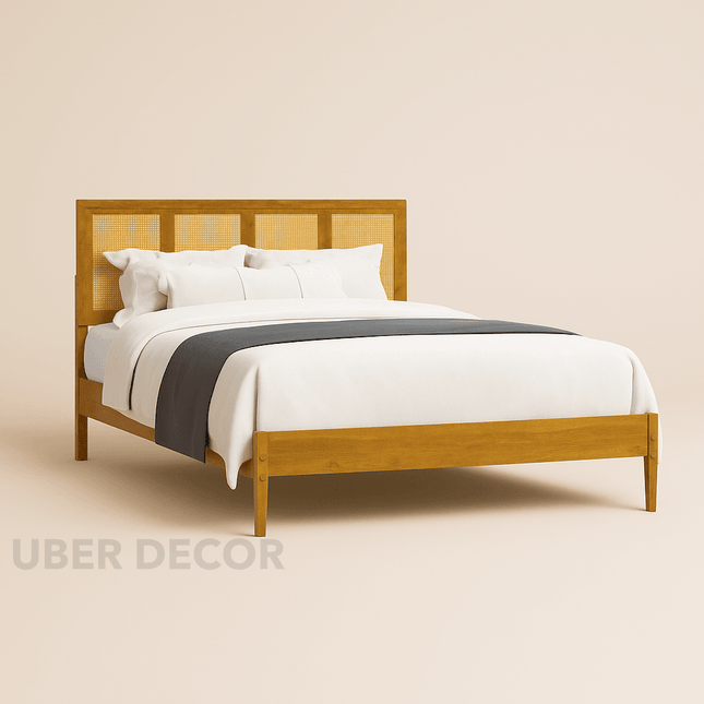 WillowNest Modern Rattan Slat Platform Customisable Bed for Contemporary Apartments