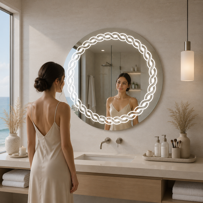 Haloir round led mirror- 3-colour touch button front or backlit frameless bathroom vanity mirror