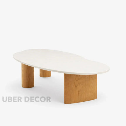 Tangon Mid Century Modern Japandi Coffee Table with Organic Freeform Wooden Top and Wooden Block Legs for Living Room