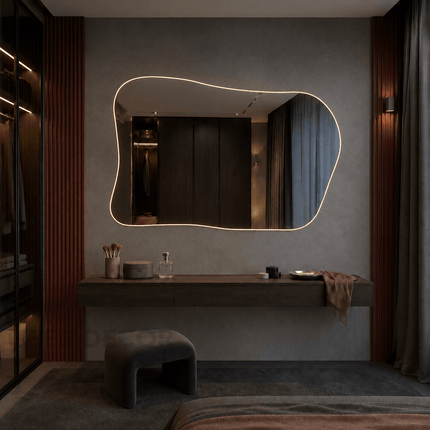 Riva Wide Curve Frameless LED Vanity Mirror Available in Front or Back Lit for Double Vanity and Modern Interiors