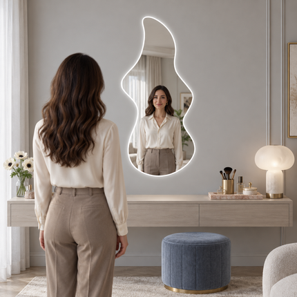 Ember Sculptural Frameless LED Wall Mirror with Front or Back Lit for Modern Interiors
