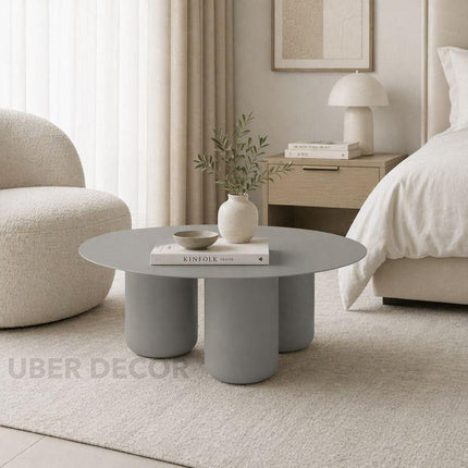 Ord Modern Sculptural Cobalt Round Minimalist Center Table Solid Wood with HDHMR Table Top and PU Finish for Living Room