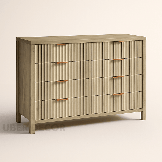 Riviera Slat 8-Drawer Chest – Modern Scandinavian Solid Wood Cabinet with Natural Oak Finish & Custom Color Options for Bedroom, Living Room, Entryway - Uber Decor