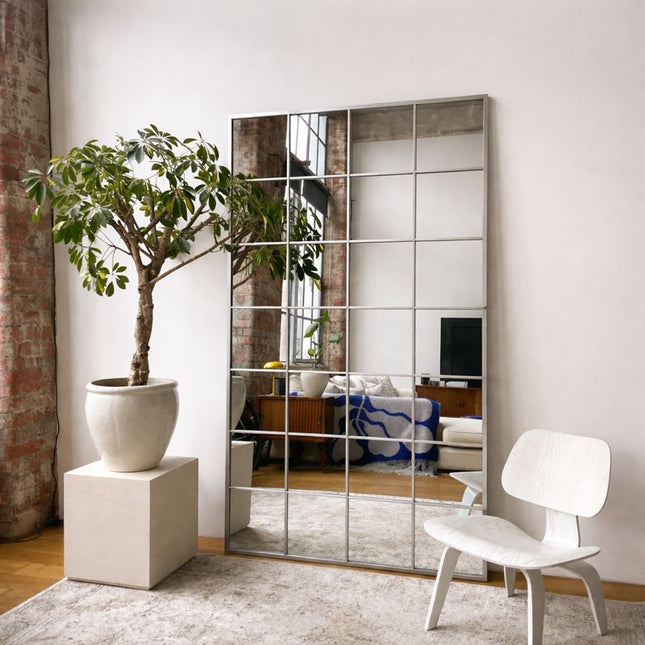 VistaLuxe- Window Pane Style Large Sized Rectangle Metal Framed Mirror for Boutiques, Clothing Stores, Living Room or Bedroom