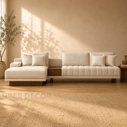 Hanover Luxury Modern Sectional Sofa with Chaise Lounge and Wooden Storage Platform Customisable Designer Sofa for Living Room