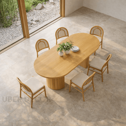Balen Dining Table Modern Scandinavian Design Slatted Dual Pedestal Wooden Dining Table for Dining Room
