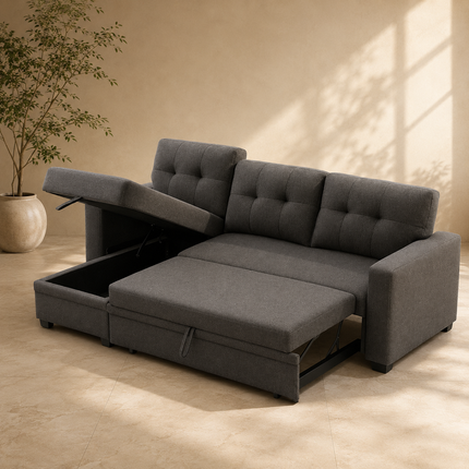 Savannah Sectional Sofa with Storage- Reversible Pull Out Couch Sofacum Bed for Living Room