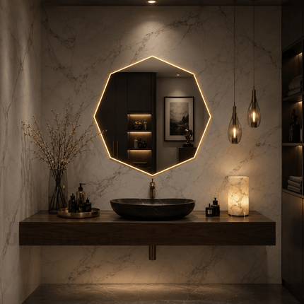 Vani Geometric Frameless LED Wall Hanging Mirror with Front or Back Lit for Bathroom Vanity Dressing Room