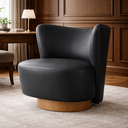 LARA – Modern Lounge Chair with Wooden Base for Living Room, Hotel, Bedroom & Vanity Spaces