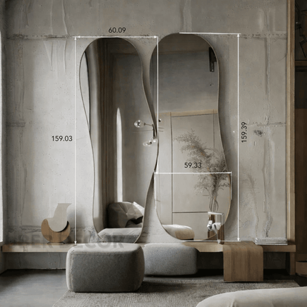 Elixor Frameless HD Mirror Set of 2 - Asymmetrical Wall Mirror Sculptural Modern Design Custom Home Decor Gift