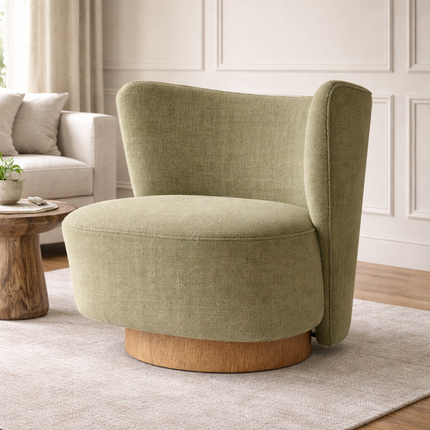 LARA – Modern Lounge Chair with Wooden Base for Living Room, Hotel, Bedroom & Vanity Spaces