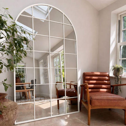 GloryArch- Arched Grid Full Length Window Style Metal Framed Mirror for Living Room, Bedroom, Clothing Boutique or Outdoor
