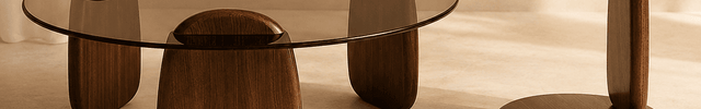 Ganges Prism Mid Century Modern Round Glass Coffee Table with Tempered Glass Top and Wooden Legs for Home Office and Cafe