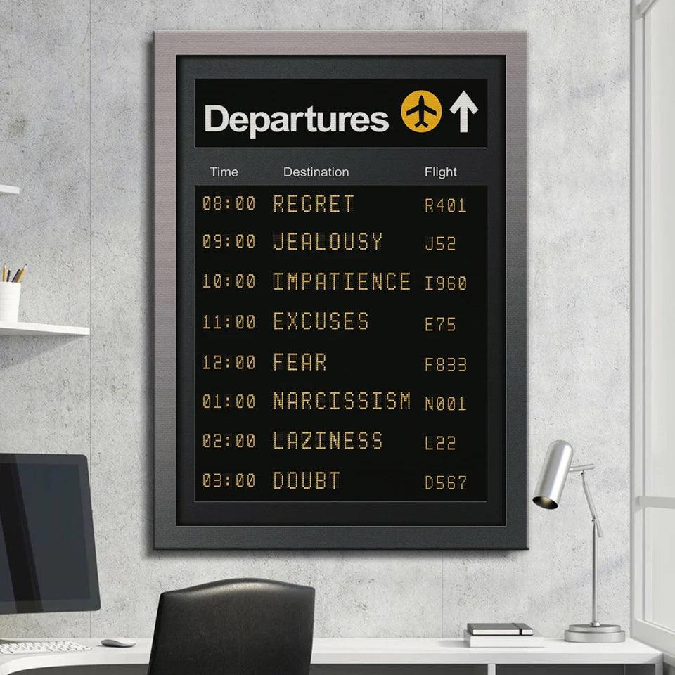 Departures- Flight Travel Canvas Wall Art - Uber Decor