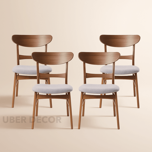 Moro Set of 4 Mid-Century Modern Dining Chairs with Curved Wood Back and Upholstered Seat - Uber Decor