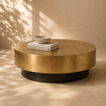Nelson Contemporary Wooden Coffee Table with Metallic Paint Finish – Modern Round Statement Piece for Elegant Living Rooms