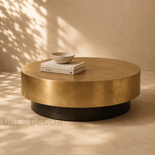 Nelson Contemporary Wooden Coffee Table with Metallic Paint Finish – Modern Round Statement Piece for Elegant Living Rooms
