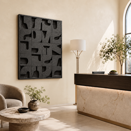 Shadow Grid Rhythm Japandi Wall Art – Textured Geometric Sculpture for Modern Living Rooms & Entryways