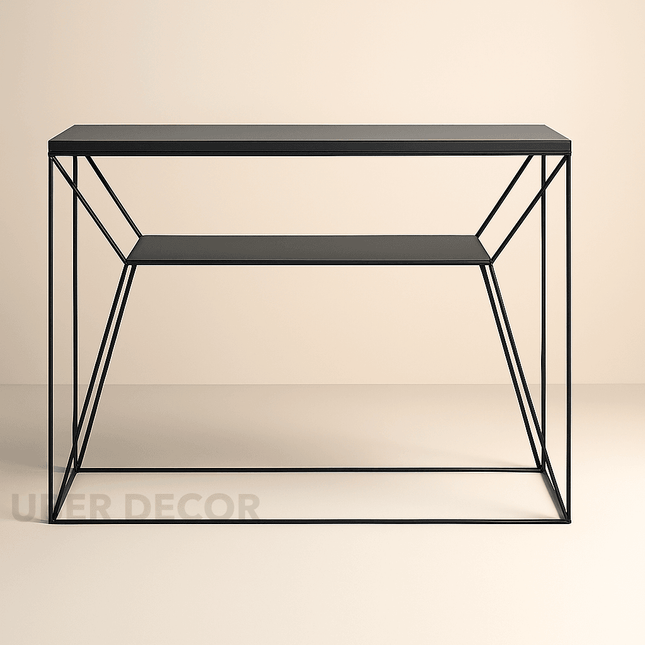 Zenella Modern Mid‑Century Console Table – Customizable Wood Top with Geometric Iron Base for Hallway or Living Room