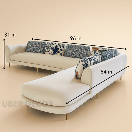 Preston Contemporary L Shaped Sofa with Floral Backrest and Lounger for Living Room