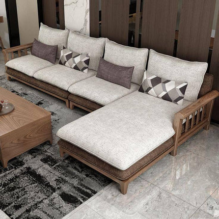 Duncan 4-Seater Japandi Style Wooden Frame L Shaped Sofa with Lounger for Living Room