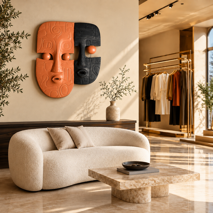 Dual Mask Rhythm Boho 3D Face Wall Art – Sculpture for Living Room
