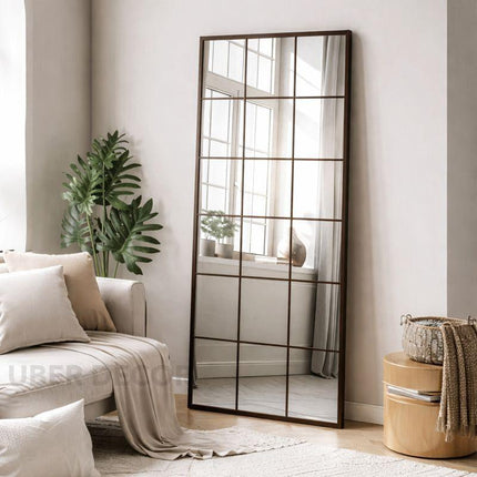 PanePerfection Window-Style Metal Frame Grid Style Full-Length Mirror for Foyer, Bedroom or Balcony