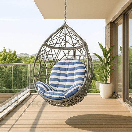 CoastNest Cocoon Swing Chair – Nautical Outdoor Elegance| French Riviera Inspired for Terraces, Patios, Living Rooms & Study Corners