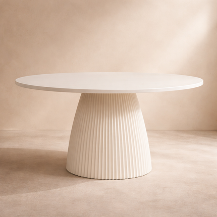 Belmoor Round Dining Table Sculptural Pedestal Design Mid Century Modern Japandi Inspired Fluted Base Dining Furniture for Dining Room