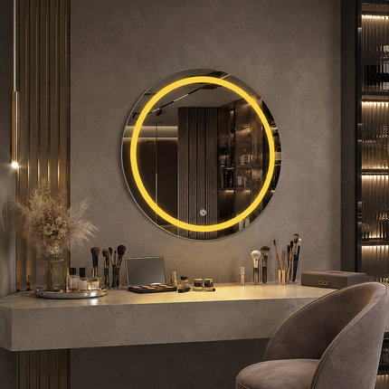Illumina circle round led mirror- front-lit or backlit touch button frameless bathroom vanity mirror