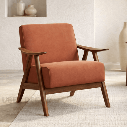 Zephra Accent Chair- Retro Vintage Upholstered Laid Back Armchair with Wooden Arms and Legs