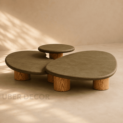Kama Wabi-Sabi Multi-Tier Japandi Coffee Table – Organic Freeform Solid Wood Center Table for Living Room