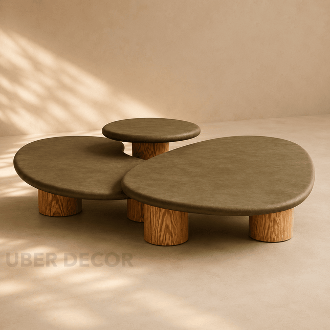 Kama Wabi-Sabi Multi-Tier Japandi Coffee Table – Organic Freeform Solid Wood Center Table for Living Room