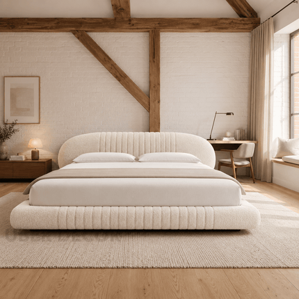 Dusk Aura Floating Bed – Oversized Curved Headboard Platform Bed