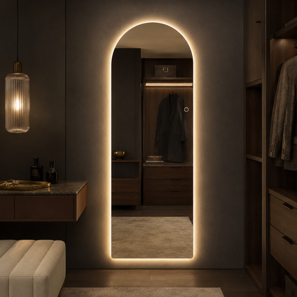 Arcelia Arched Frameless LED Full-Length Mirror – Front or Back Lit with 3-Colour Touch Control