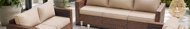 Palm Vista Wicker Rattan-Look Outdoor Sofa Set – Japandi Patio Conversation Set for Garden, Terrace & Poolside | Uber Decor