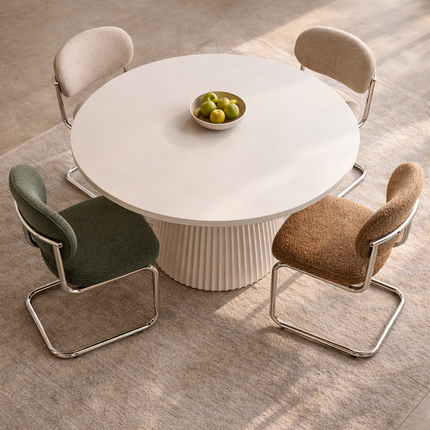 Belmoor Round Dining Table Sculptural Pedestal Design Mid Century Modern Japandi Inspired Fluted Base Dining Furniture for Dining Room