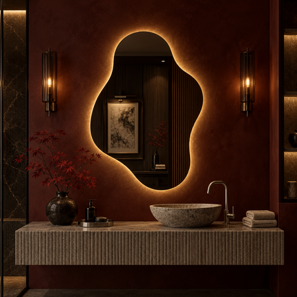 Contour Freeform Frameless LED Wall Mirror Front or Back Lit for Vanity Bedroom and Modern Interiors