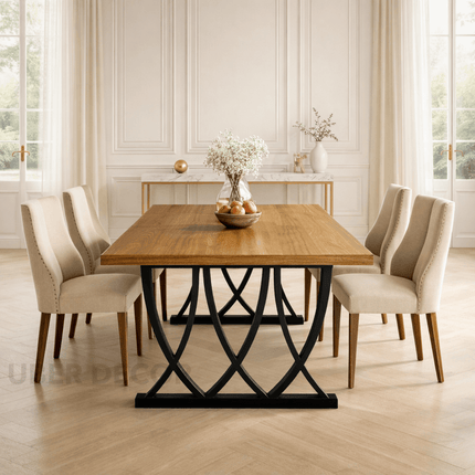 Ironwood Rustic Modern Dining Table – Custom Solid Wood Top with Metal Base for Dining Room or Formal Hall