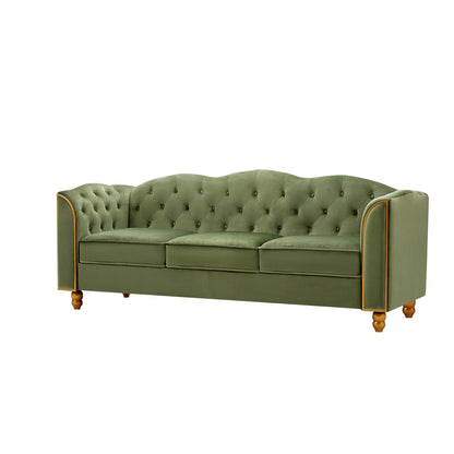 Madrid 78" Sofa -3 Seater Modern Large Upholstered Couch with Tufted Button Curved Back Rest & Golden Wood Legs