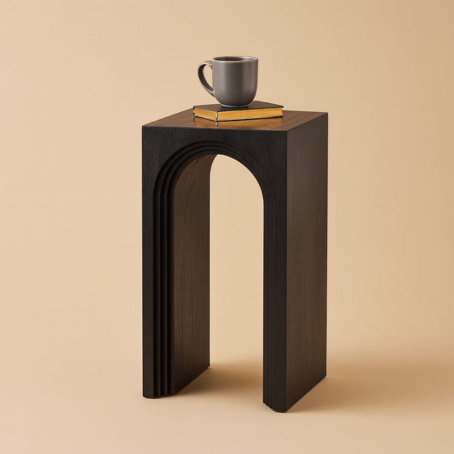 The Arcadia Table – Custom Arch-Inspired Wooden Side Table in Mid Century Modern Japandi Style for Living Room, Bedroom, or Lounge