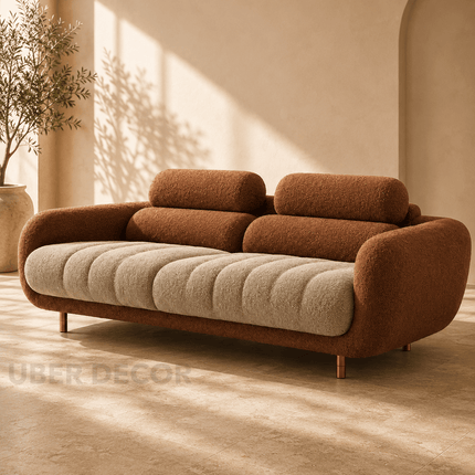 Milan Luxury Modern Sofa Dual Tone Channel Tufted Designer Couch with Curved Armrests Customisable Living Room Sofa