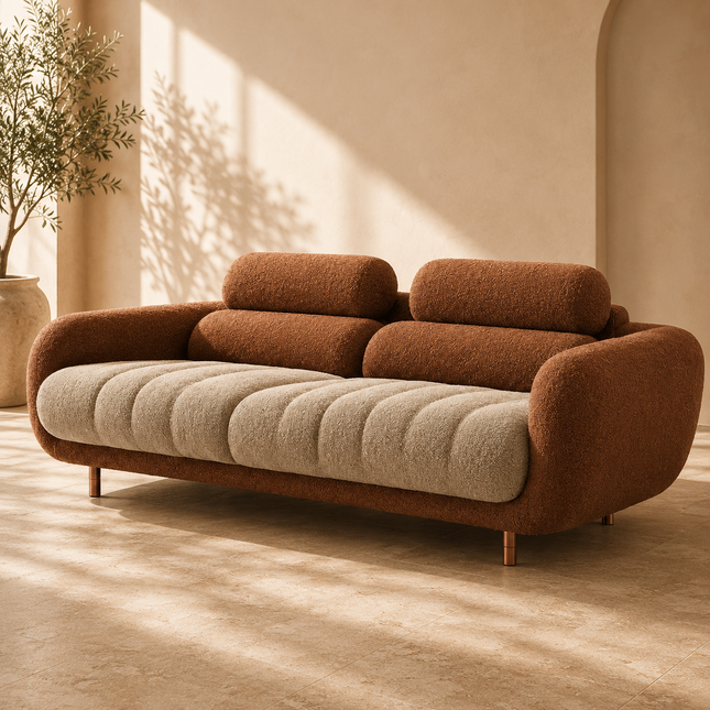 Milan Luxury Modern Sofa Dual Tone Channel Tufted Designer Couch with Curved Armrests Customisable Living Room Sofa